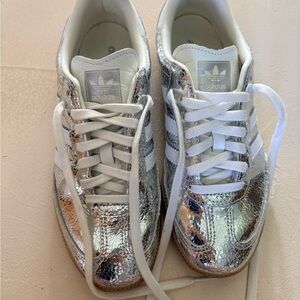 Adidas Samba OG Metallic Silver Sneakers with White Laces